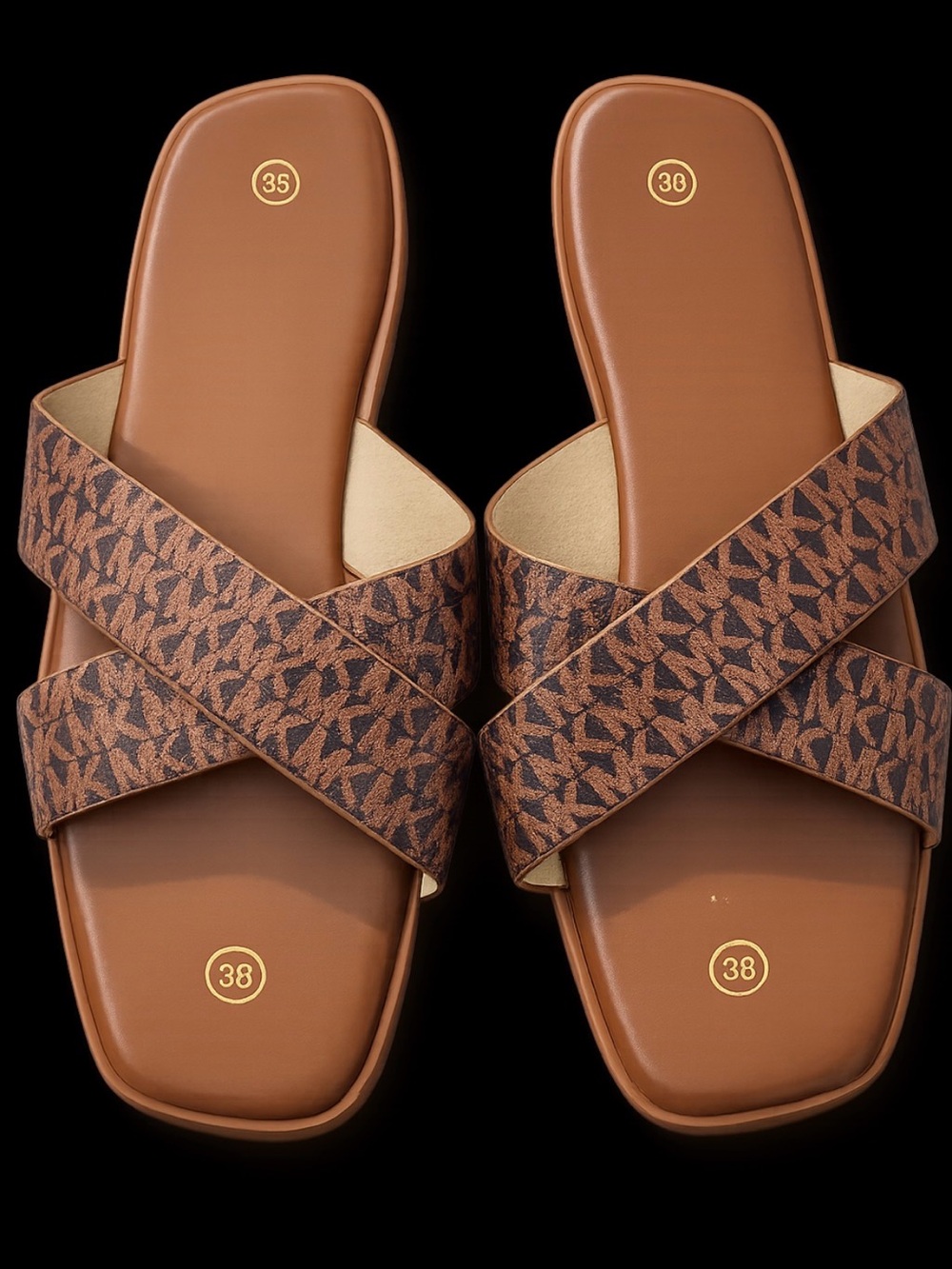 Women’s Tan Patterned Crisscross Slide Sandals